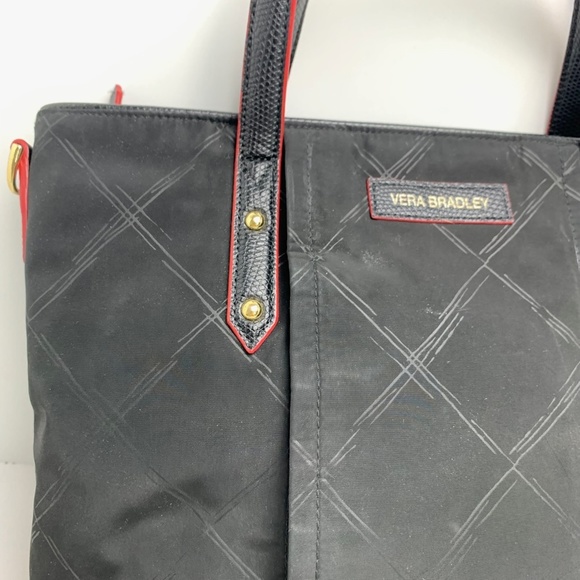 VERA BRADLEY Black Red Trim Handbag Tote Purse Lined Diamond Pattern Large Bag - Picture 5 of 16